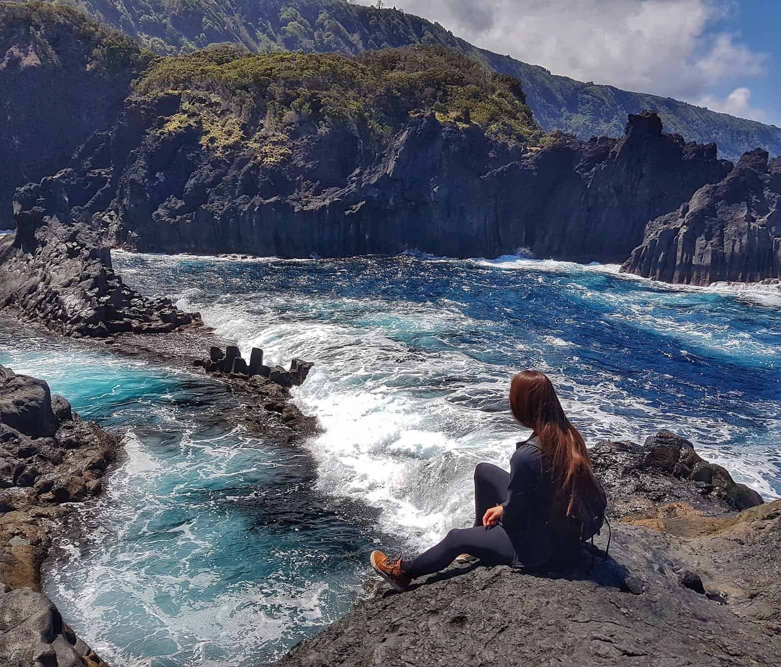 Scenic view of the rugged coastline and ocean on São Jorge in the Azores.