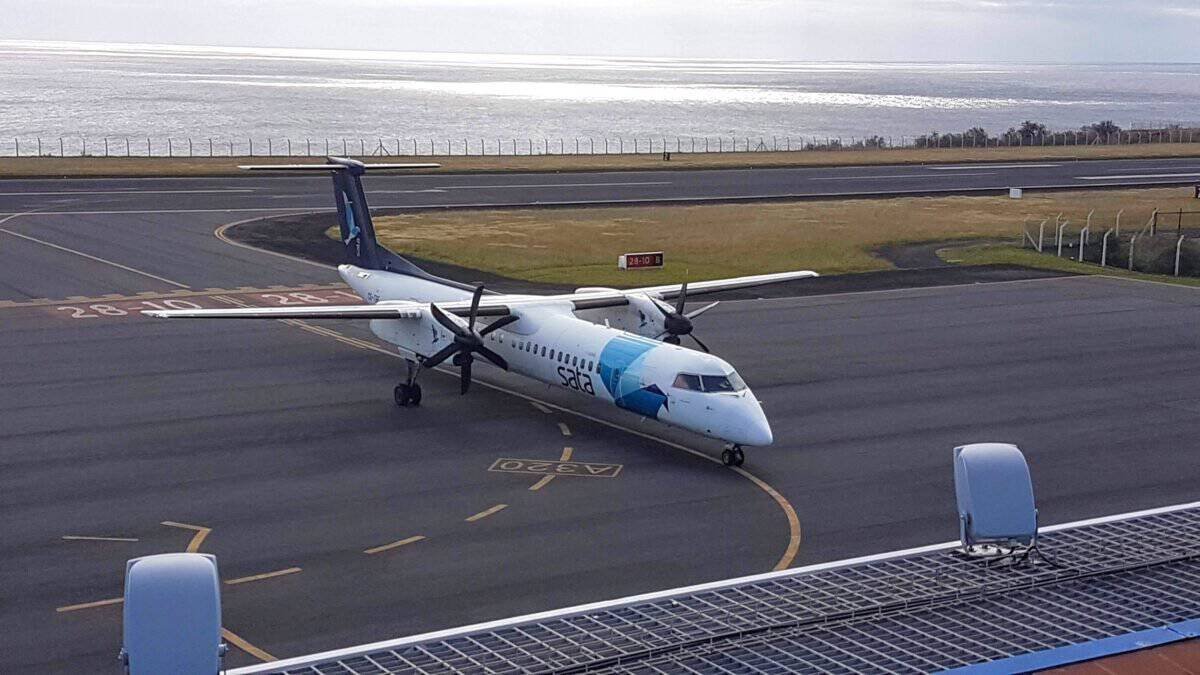 Small aircraft on the runway on Faial in the Azores