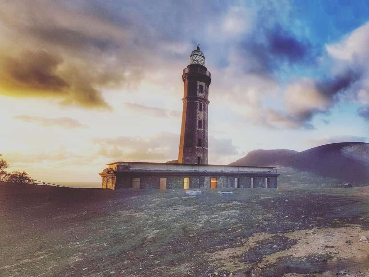 Capelinhos lighthouse on Faial at sunset