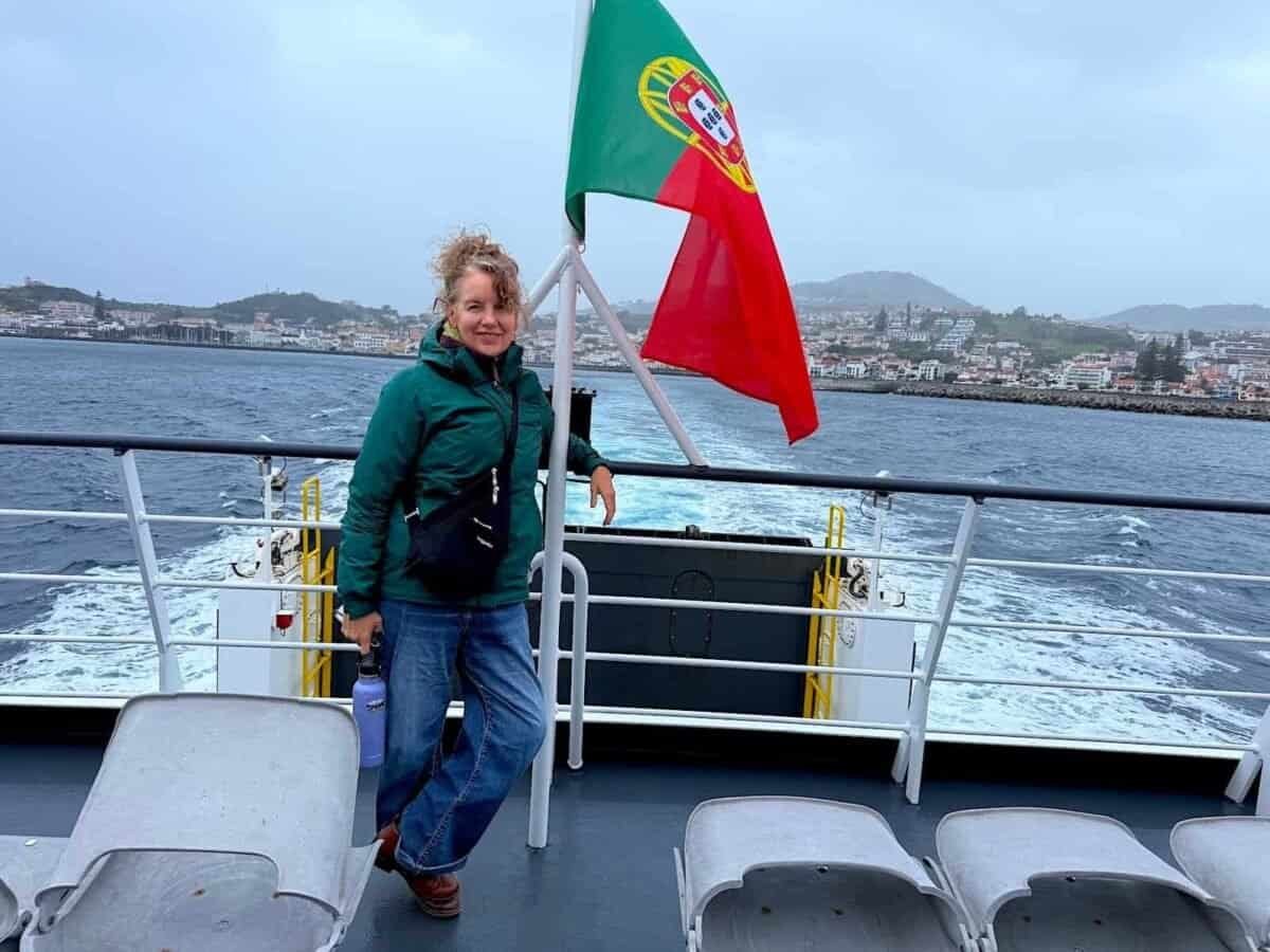 woman riding the Atlanticoline ferry between Pico and Faial in the Azores