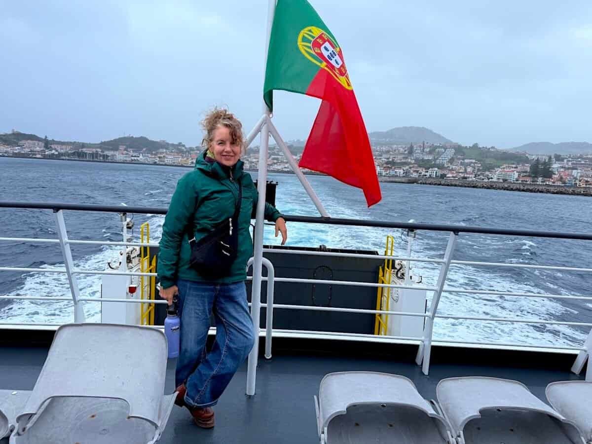 woman riding the Atlanticoline ferry between Pico and Faial in the Azores