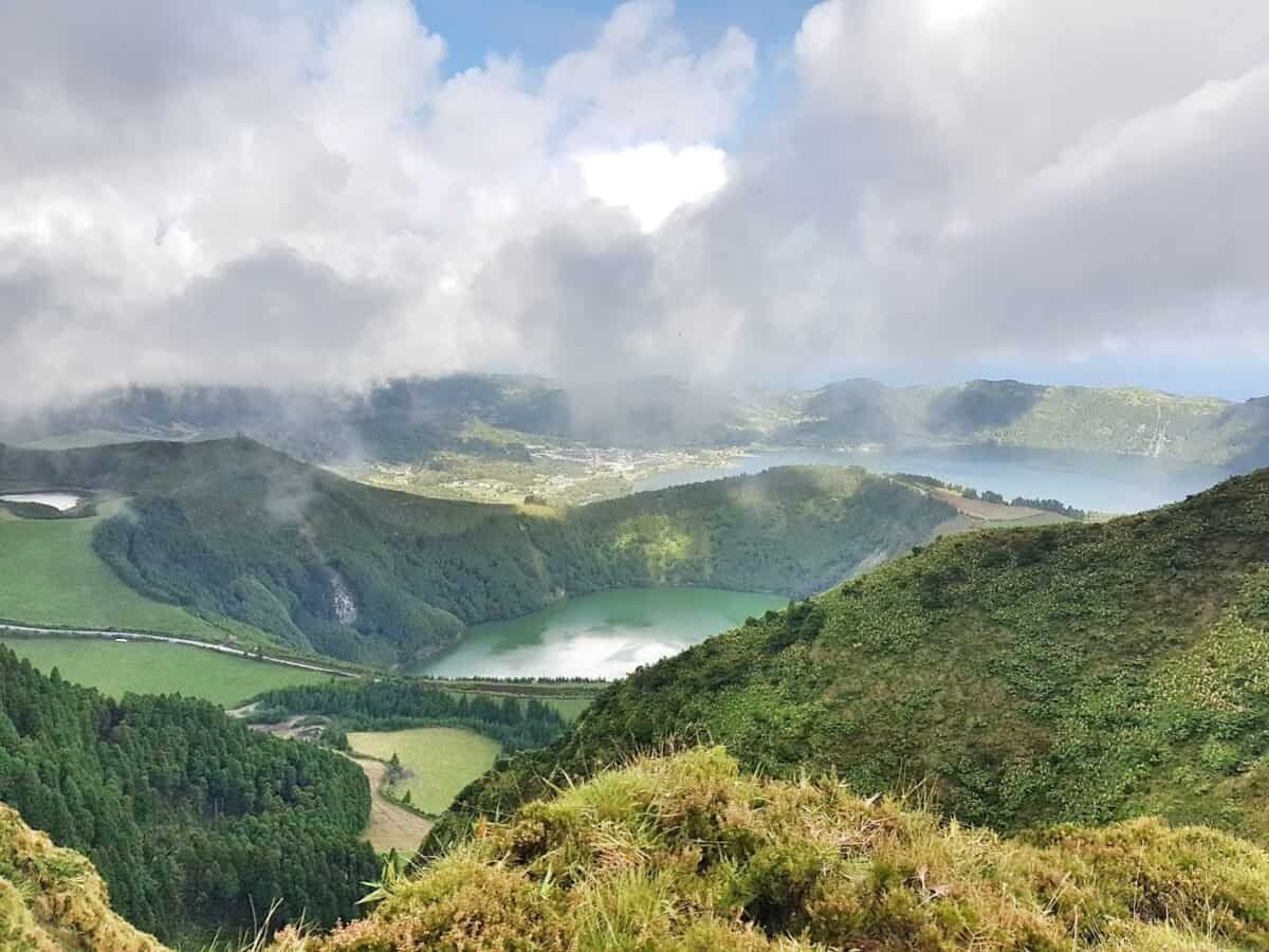 View of blue and green lakes of Sete Cidades on São Miguel in the Azores