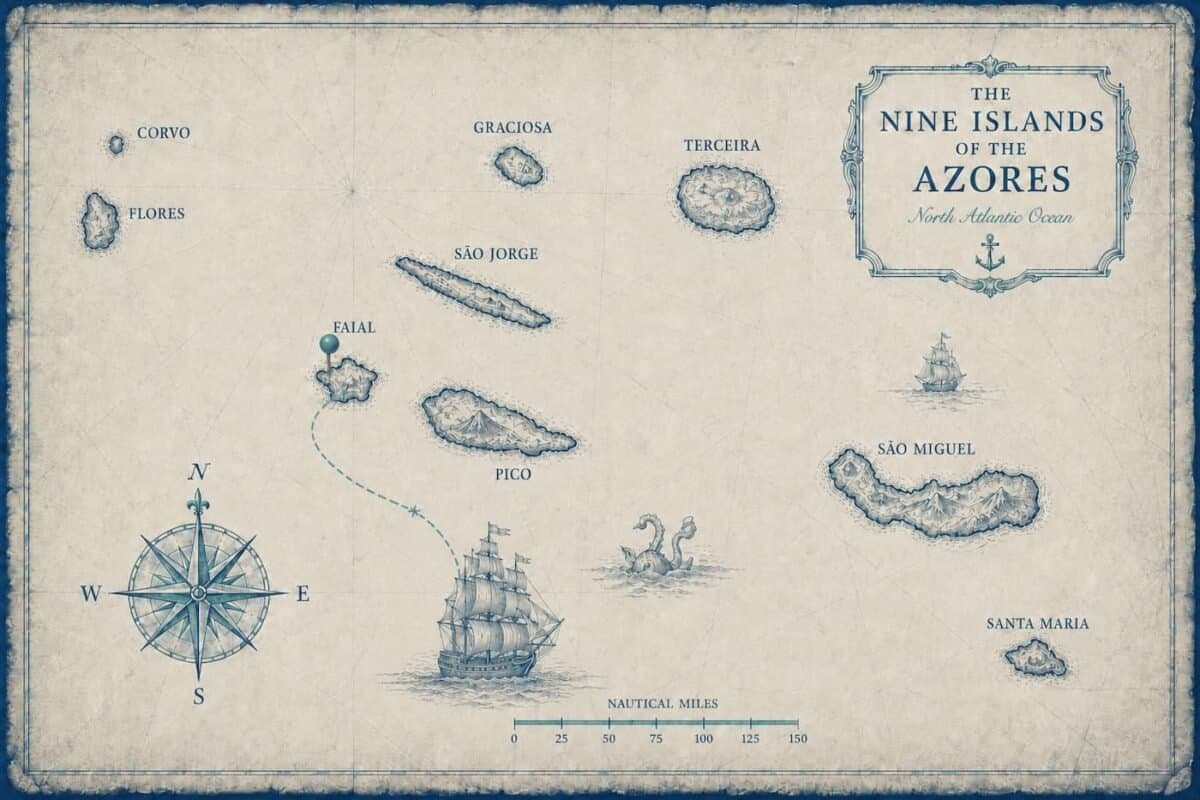 Nautical map of the Azores, highlighting Faial