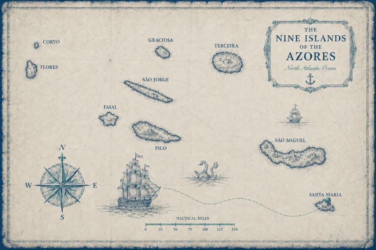 Nautical map of the Azores, highlighting Santa Maria