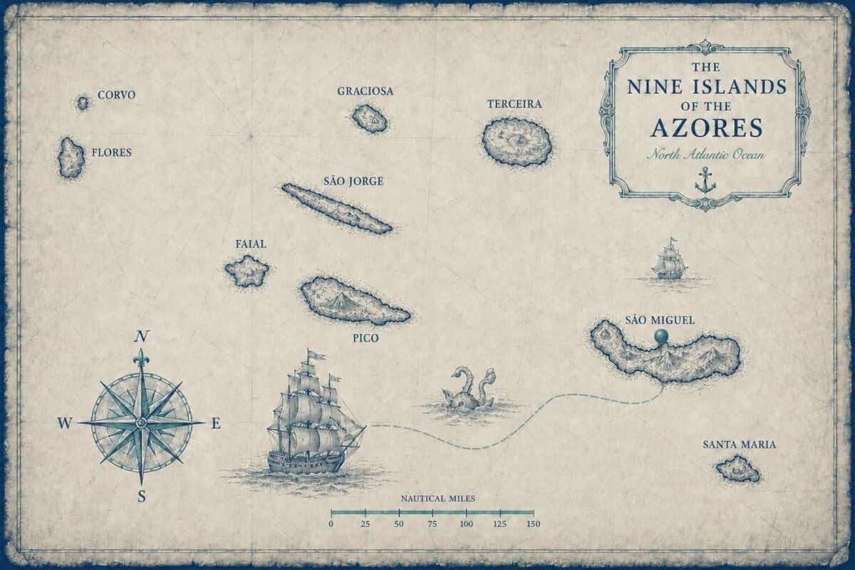 Nautical map of the Azores, highlighting São Miguel