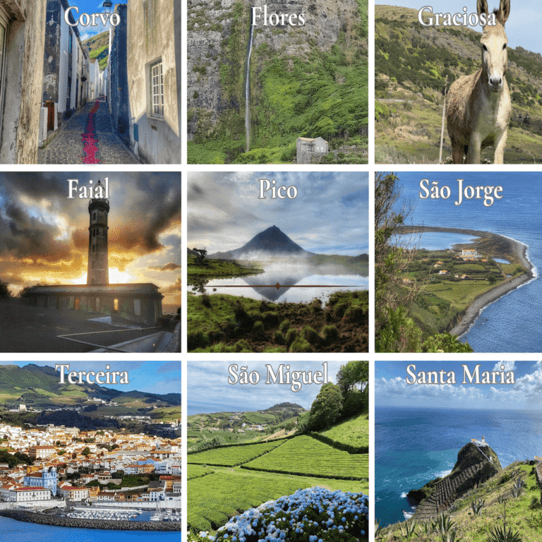 collage with original photos from the nine Azores islands
