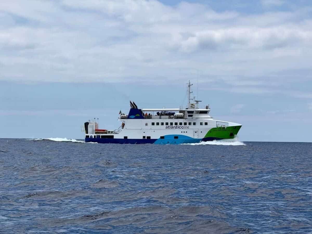 Altanticoline ferry traveling between Pico and Faial on a summer day